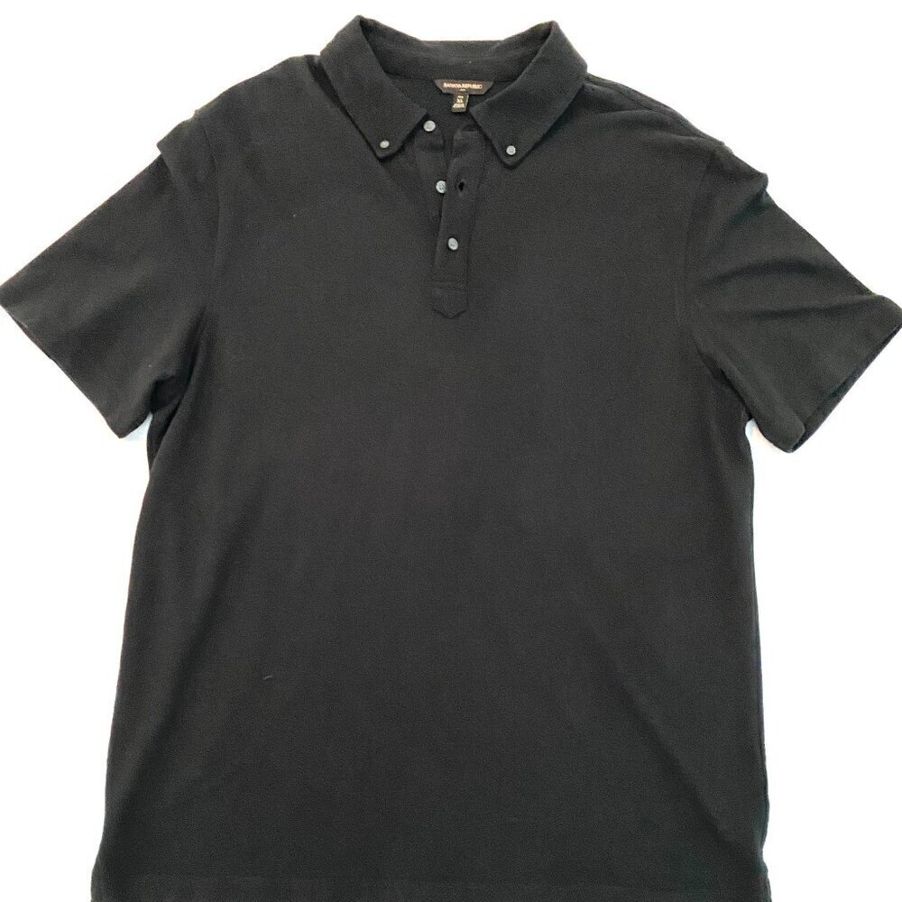 Banana Republic black short sleeve cotton polo top Mens XL Tall classic preppy - Picture 2 of 6